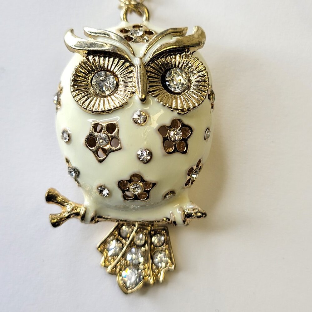 Gold and White Owl Pendant Necklace